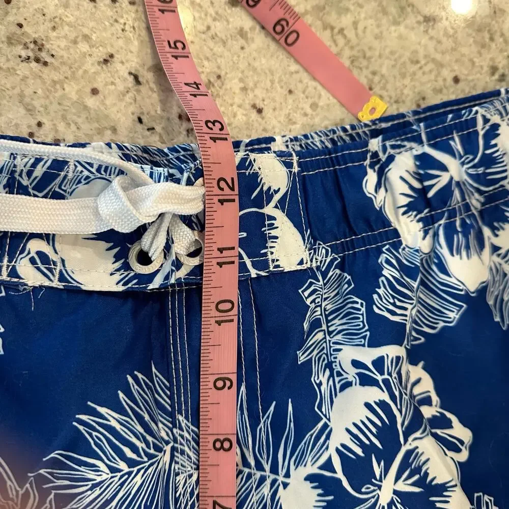 Ocean Pacific OP‎ Mens Size Large Swimming Trunks Blue White Tropical Print - Picture 5 of 8